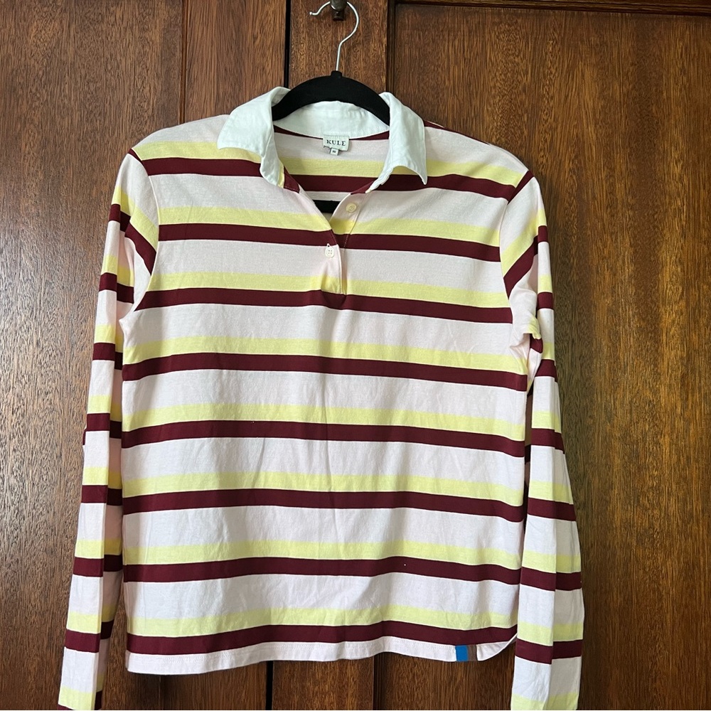 Kule pink burgundy and yellow striped rugby long sleeve top
